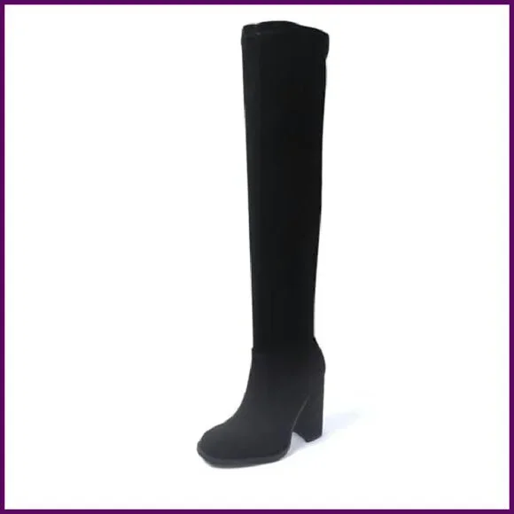 Women's Knee High Boots Chunky Heel Side Zipper Stylish Comfy